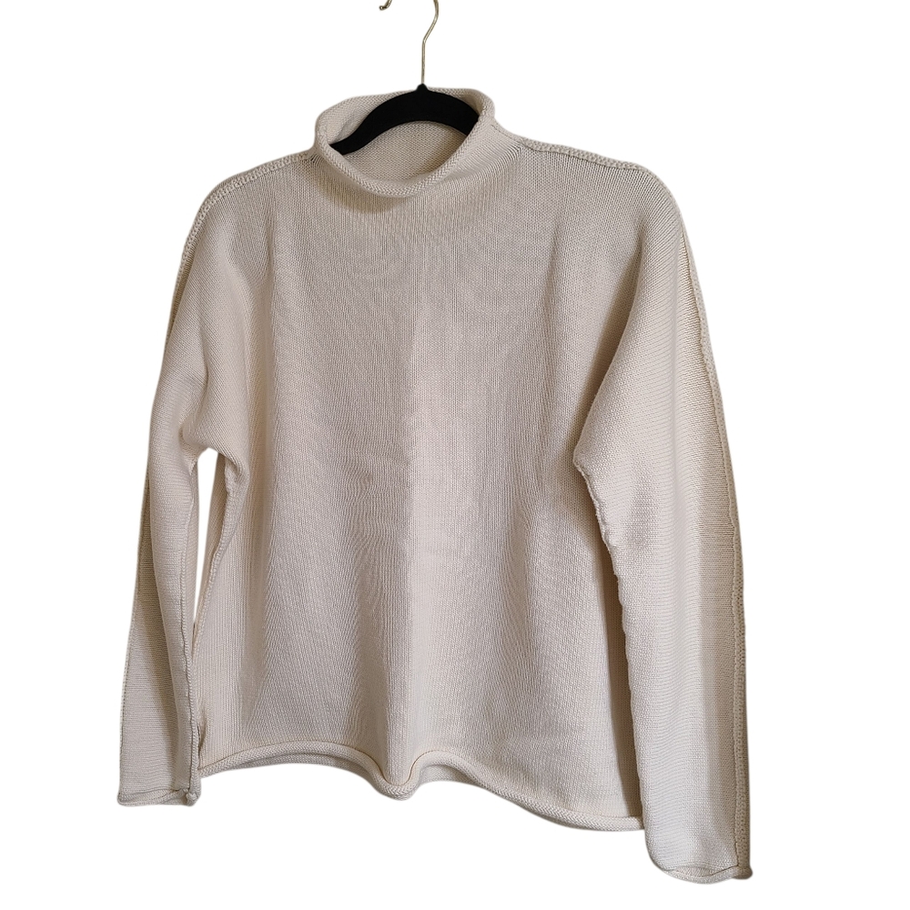 $398 Frank & Eileen Monterey Cream Rolled Funnel Neck Sweater Size M - Picture 4 of 9